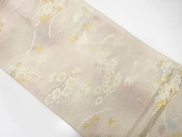 JAPANESE KIMONO / ANTIQUE FUKURO OBI / SILK / WOVEN FLOWER & BIRD